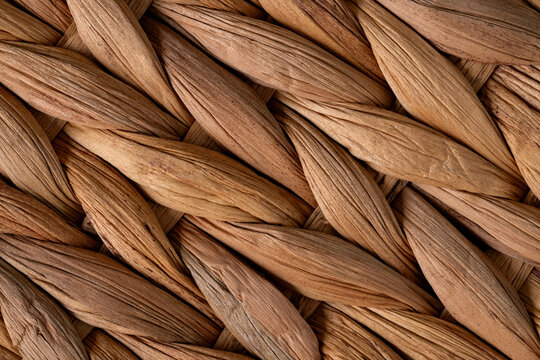 Close-up of woven water hyacinth wicker basket texture