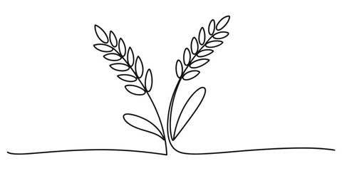 Minimalist continuous line drawing of two stalks of wheat representing agriculture and nature © Bisawjit
