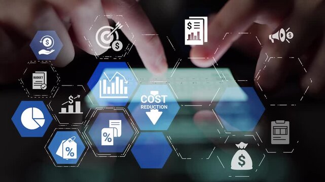Cost reduction and cost saving through digital transformation, business cost optimization, operational cost reduction, financial savings, and resource efficiency strategy for business success. Funnel