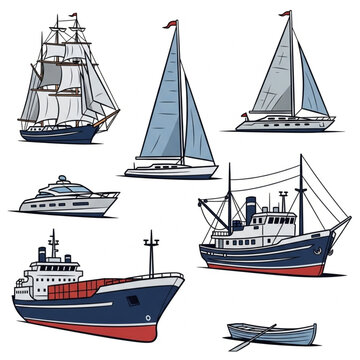 Collection of Various Illustrated Sail and Motor Ships.