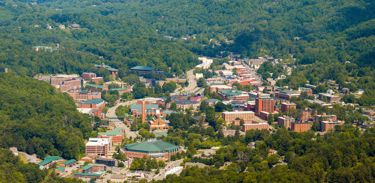 Historic American architecture of Boone, old historical town in North Carolina Blue Ridge Mountains. Beautiful USA townscape