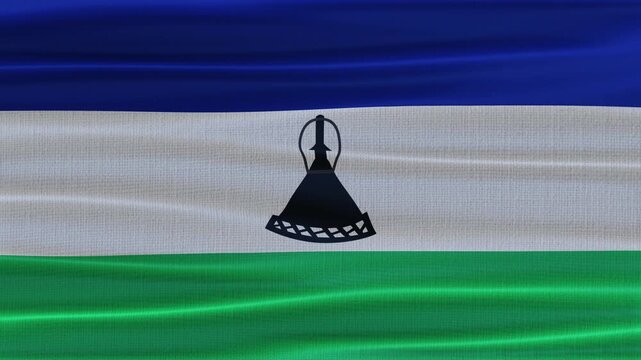 Lesotho flag waving in the wind with high quality fabric texture