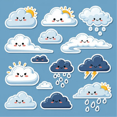 Obraz premium Collection of Cartoon Weather Clouds with Emotions.