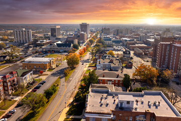Scenic city of Macon, Georgia highlighting historic district with vintage buildings, urban streets and preserved southern American architectural landscape. © bilanol