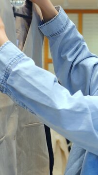 Close examination of elegant workwear jacket. An indepth look at sophisticated tailored professional blazer. Comprehensive analysis highlighting craftsmanship of fashionable work jacket