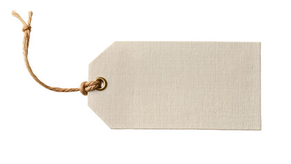 Blank beige cardboard tag with jute string attached, isolated on transparent background © Giulia