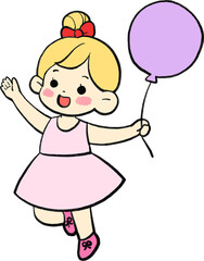 Fototapeta premium Cute girl holding a purple balloon, celebration and party concept