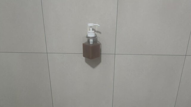 Shower stall interior with soap dispenser