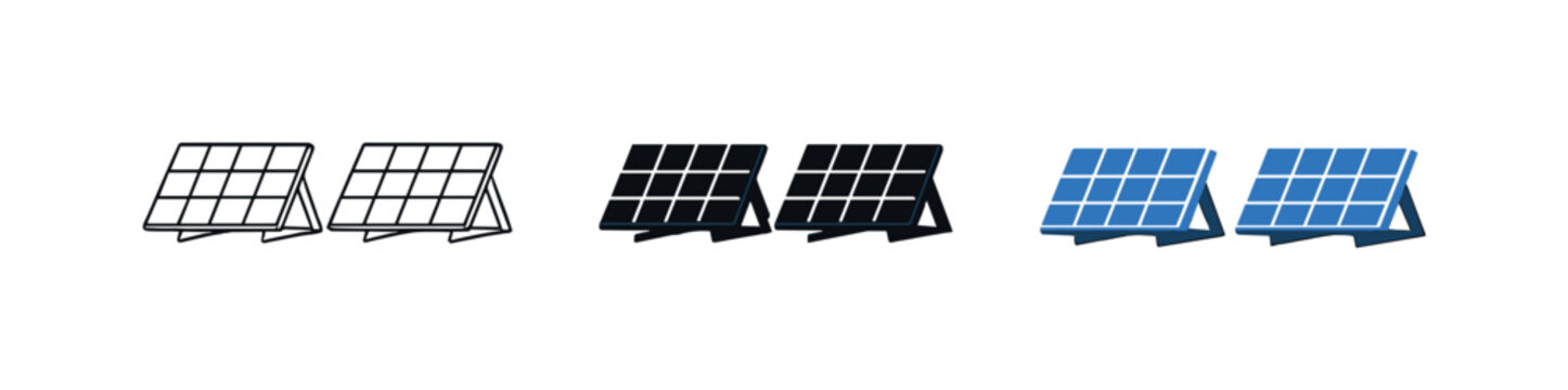 Sustainable future outcome represented using identical solar panels displayed horizontally, same rectangular grids and panel