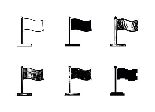 Desk Flag Variants. Small desk flag on short pole with flat base stand, placed on tables to represent affiliation or nationality |