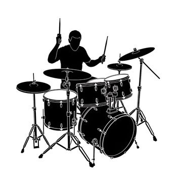 Drummer Playing Drum Kit Silhouette.