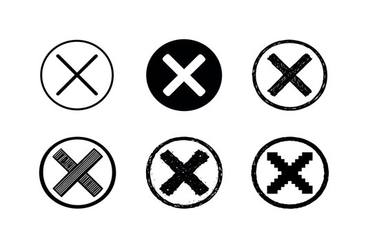 Bold X mark inside a clean circular border, universal symbol of cancellation, error, or rejection | Create ONE image containing