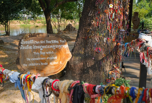 Outdoor memorial at killing field in Choueng Ek, Cambodia