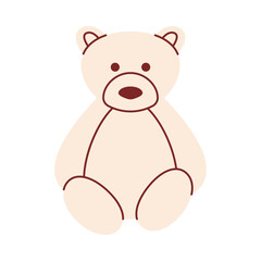 Obraz premium Cute teddy bear character in a colorful flat retro style. Whimsical hand drawn minimalist vector illustration of a soft plush toy for baby nursery, kids birthday or greeting card on white background.