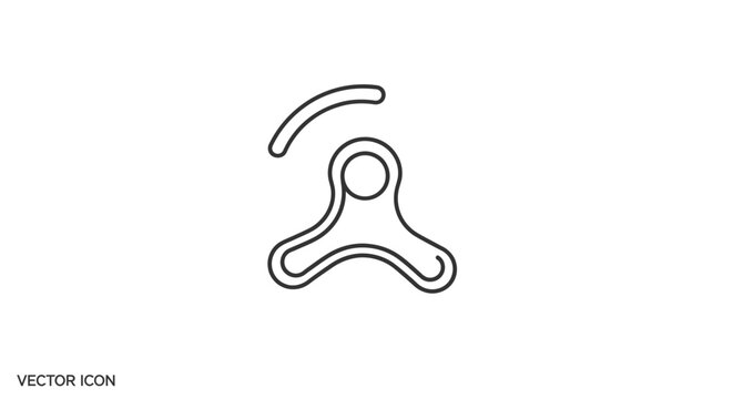 Line icon of a rock climbing descender or rappelling belay device. Outline vector symbol for adventure sports equipment and safety gear.