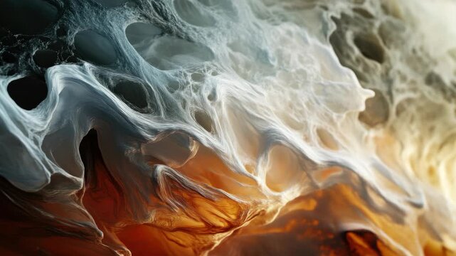 Ethereal wax flow over a clay surface, blending into a sunset sky with streaks of gold and orange.