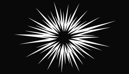 Fototapeta premium White Sharp Starburst Explosion on Black Background Abstract Graphic Element