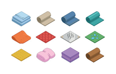 Fototapeta premium Collection of isometric fabric swatches and material samples with different textures and properties