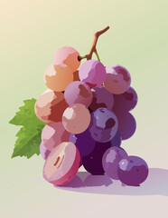  Uvas en racimo con estilo ilustrado y colores suaves sobre fondo neutro. 