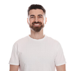 Fototapeta premium Portrait of smiling man on white background