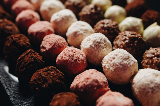 Assorted Gourmet Chocolate Truffles on Display