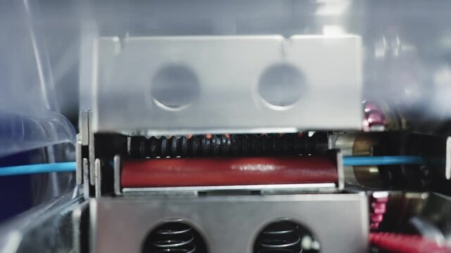 Closeup shot of a cable labeling machine within an industrial production facility
