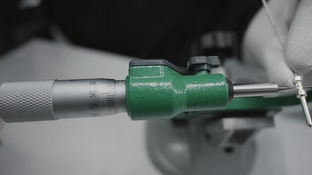 Engineer technician handling a micrometer tool with precision for accurate measurements in an industrial setting