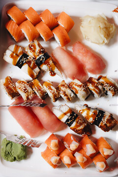 Assorted Sushi Platter with Wasabi and Ginger