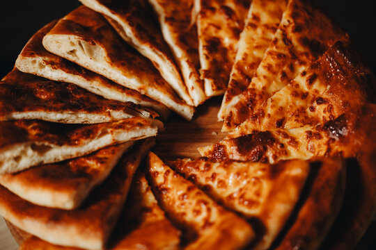 Close-up of Sliced Cheese Bread Display