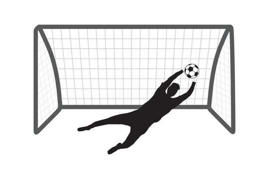 Football soccer goalkeeper silhouette in game defense flat illustration  