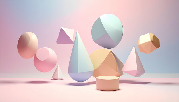 Abstract floating geometric shapes composition