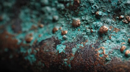 Obraz premium Aged brass verdigris crust displays deep sea-foam green and azure textures with 