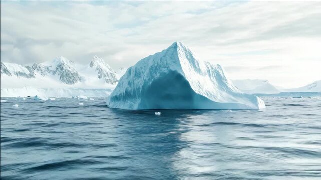 Majestic iceberg floating in the Arctic sea under a sky. The isolation of the environment is highlighted.