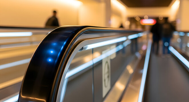 Close-up of escalator handrail in motion.
