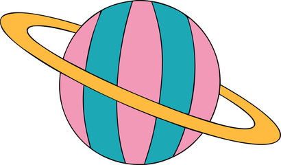 Planet With Ring Icon Flat Vector Illustration, Space Doodle Style © Olha