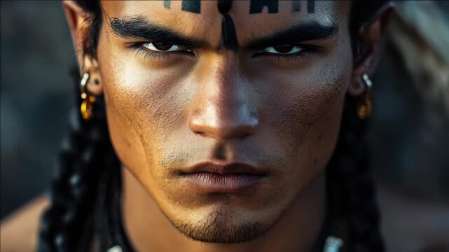 Native American warrior portrait, exuding leadership and cultural heritage.