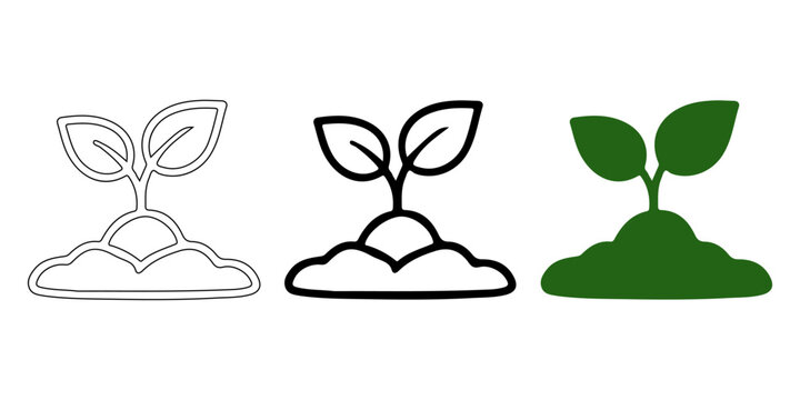 Green Sprout Illustration Set: A minimalist representation of new life, showing a set of three distinct illustrations of a young plant emerging from the soil. The image captures the essence of growth.