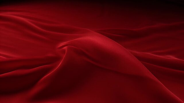 Elegant deep red silk fabric with folds and soft flowing waves texture