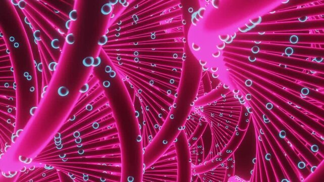 Abstract animation of DNA helices symbolizing genetic diseases and medical research. Moving molecular strands create a scientific background ideal for healthcare, biotechnology,