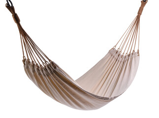 Isolated beige fabric hammock for outdoor relaxation and comfortable leisure activity