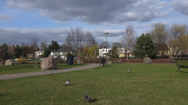 A city trip on a spring day, Grodzisk Mazowiecki near Warsaw, Masovia, Poland.