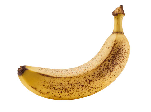 Isolated ripe banana with brown spots, a delicious sweet fruit perfect for healthy nutrition