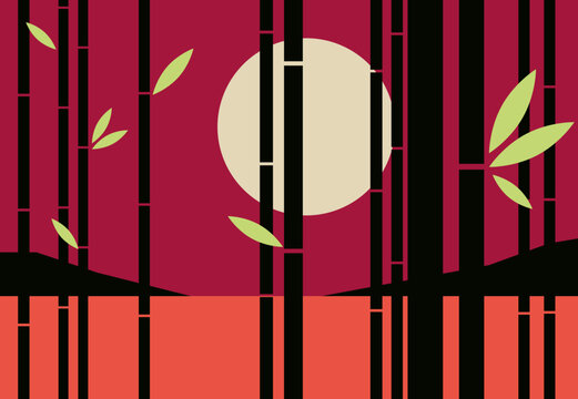 Sunset over the Sea Viewed through Bamboo