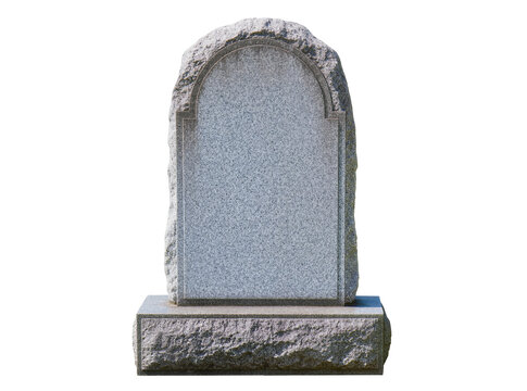 Isolated blank memorial granite tombstone with a classic arched design and natural rough edges