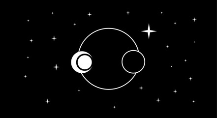 Celestial bodies in orbit around a central planet. © wiwit