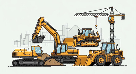 Construction heavy machinery and equipment illustration. © wiwit
