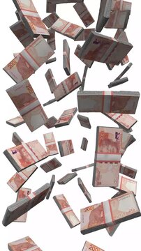 Vertical South Africa Money, Falling South African Rand Bills, Big Five Cash Stacks, 4K