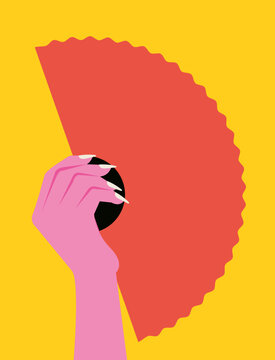 Hand Holding a Fan on Yellow Background