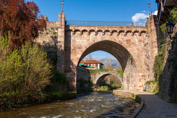 Obraz premium View of the historic center in Potes cantabria Spain with stone buildings and a charming old town atmosphere