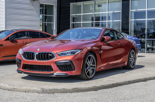 BMW M8 Base display at a dealership. BMW offered the M8 with a 4.4L Twin-Turbocharged V8 engine. MY:2020